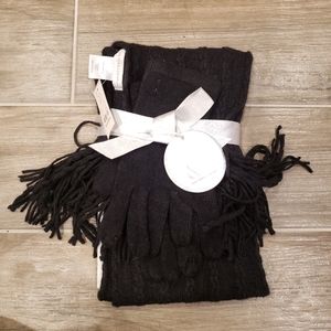 New York & Company Black Scarf and gloves set